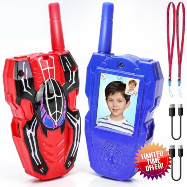 Spider Video Walkie Talkies for Kids: Toys for 6 7 8 9 10 Year Old Boys Girls - Outdoor Rechargeable & Screen & Voice Changer Two Way Radio Walkie Talkie Toy - Gifts for Teen Boys Age 6-11 Kids Games