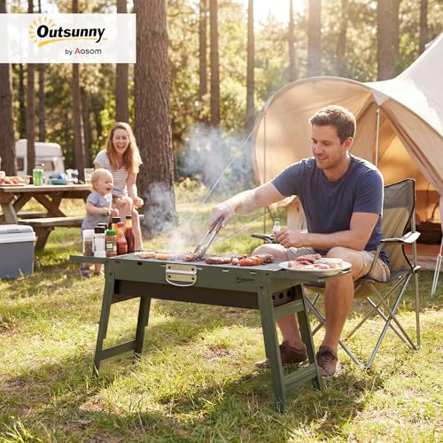Charcoal Barbecue with 2 Side Shelves and Handle