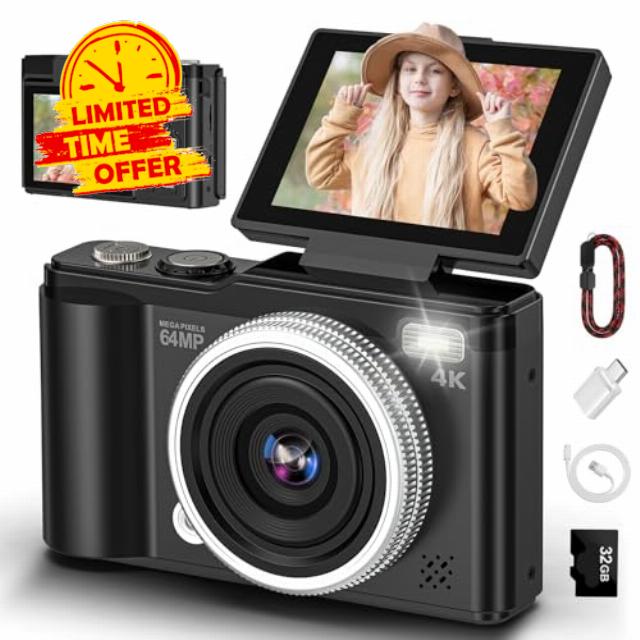 4K 64MP Digital Camera with 32GB TF Card
