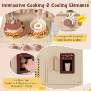 Wooden Pretend Toy Kitchen with Realistic Lights & Sounds