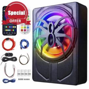10 Inch 12V Slim Under Seat Car Subwoofer 1200W Max Power with Built-in Amplifier APP Control LED Colour Light Hi/Lo Input for SUV Truck MPV Bass Speaker Subwoofe