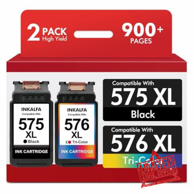 575 576 Ink Cartridges XL TS3750i TR4755i Replacement for Canon 575XL 576XL Ink Cartridges PG-575 Black and CL-576 Colour for Canon Pixma TS3750i TS3700 TR4700 TR4750i TS3550i TS3551i TS3751i Printe