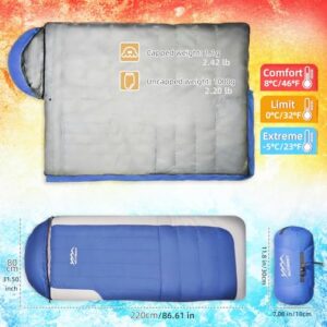 -5°C to 8°C Lightweight Compact Sleeping Bag for 4 Season Camping