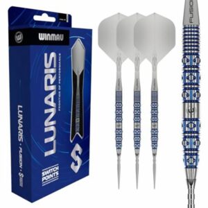 WINMAU Darts – Lunaris 90% Tungsten Darts Set | Fusion Clear Short Shaft | Groove & Smooth Switch Point | Parallel 23 g/25 g