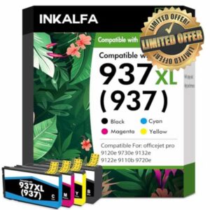 937XL 937 9720e 9730e Ink Cartridges Multipack Compatible for HP937 Ink Cartridges XL 937e 937XL for HP OfficeJet Pro 9132e 9122e 9120e 9720e 9730e 9110b 9125e Printer (Black Cyan Magenta Yellow)