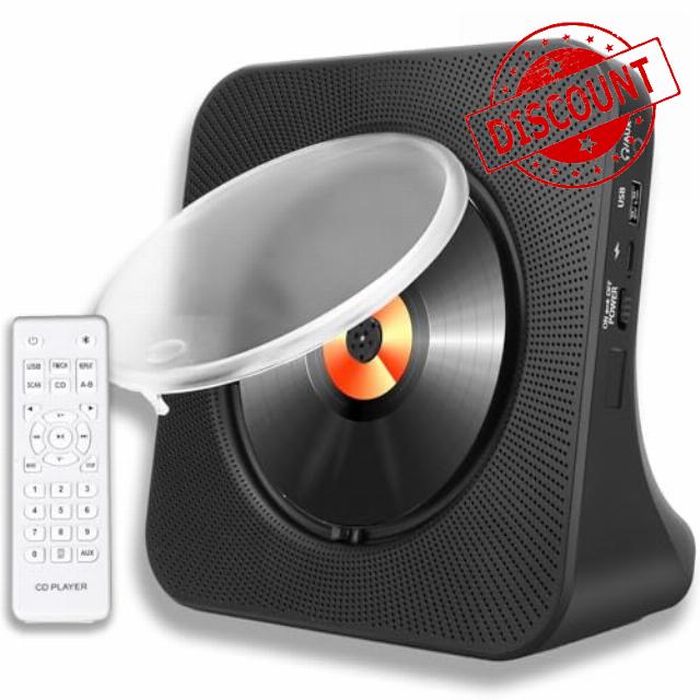 Portable Bluetooth CD Player with Speakers - 8-in-1 Hi-Fi Stereo Sound System for Home