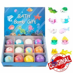 12Pc Bath Bombs with Animal Toys Inside | Kids Bathbombs with Surprise | Handmade Animal Toy Fizzy Bath Salt Balls | Novelty Sea & Land Animals Toy Bubble Baths Balls for Childre