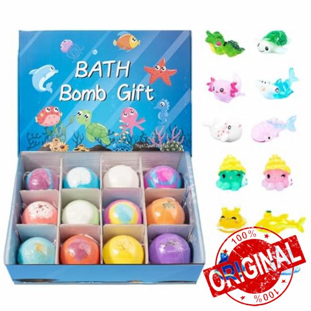 12Pc Bath Bombs with Animal Toys Inside | Kids Bathbombs with Surprise | Handmade Animal Toy Fizzy Bath Salt Balls | Novelty Sea & Land Animals Toy Bubble Baths Balls for Childre