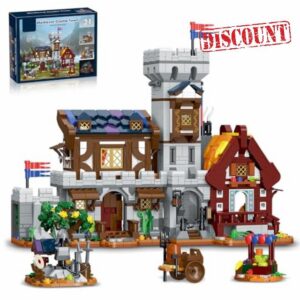 Medieval Castle Town Square Building Set 3 in 1 with Light & Garrison Tower House Compatibled with Lego Model Collection for Adults -1760PCS