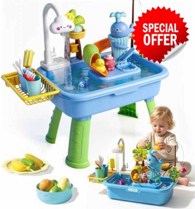 FUHSY Sand and Water Play Table with Fishing Toys