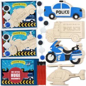 Police Party Favors 24 Pcs Police Wooden Painting Kits Police Birthday Party Decorations Police Party Bags Thank You Gifts