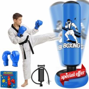 Punching Bag for Kids 168cm Blue Inflatable Kids Boxing Bag with Warrior Design