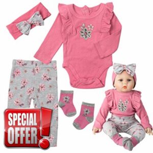 Reborn Dolls Baby Clothes Pink Clothes 22"-24" Reborn Baby Doll Toddler Girl Dolls 4 Pieces Doll Clothes Se