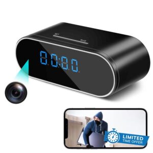 Hidden Camera Spy Camera Clock 1080P Wireless WiFi Home Security Surveillance Monitoring Camera Nanny Cam 140 Angle Night Vision Motion Detection (Black)