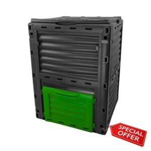 Woodside 300L Garden Composter Bin with Lid & Base Door – Heavy Duty Plastic Compost Bin with Air Vents – Easy Assembly Outdoor Waste Recycling Bi