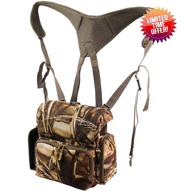 Binocular Harness Chest Pack Bino Case with Rangefinder Pouch Adjustable Bino Harness Case for Watching Hunting Hiking Shooting