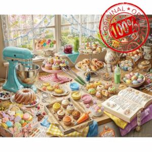 White Mountain 1000 Piece Jigsaw Puzzle Spring Kitchen Baking Scene Puzzle with Large Pieces Gift for Adults and Family 24" x 30" - Easter Baking