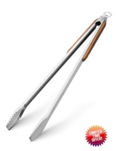 25" Extra Long BBQ Tongs with Wooden Handle