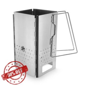 Folding Charcoal Chimney Starter Stainless Steel BBQ Grill Briquette Coal Fire with Large Vent Holes for Air Circulation and Heat Productio