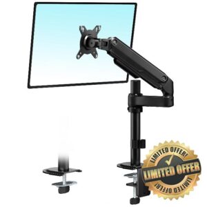 monTEK 530mm Tall Single Monitor Arm-Heavy Duty Adjustable Desk Mount for 17–32 Inch Screens