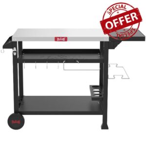 Feasto 3-Tier Outdoor Grill Cart with Folding Side Table