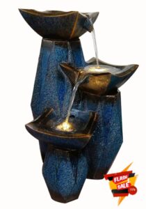 Triple Solar Diamond Fusion Contemporary Water Feature - With Protective Cover Kit and Care Ki