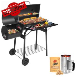 Charcoal BBQ Offset Smoker Grill with Charcoal Starter