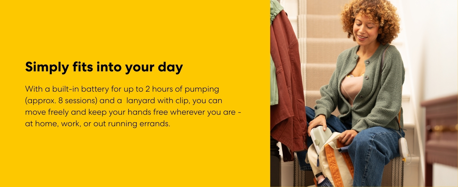 Text reads 'Simply fits into your day'. Advertisement showing lifestyle scenes with yellow background accents.