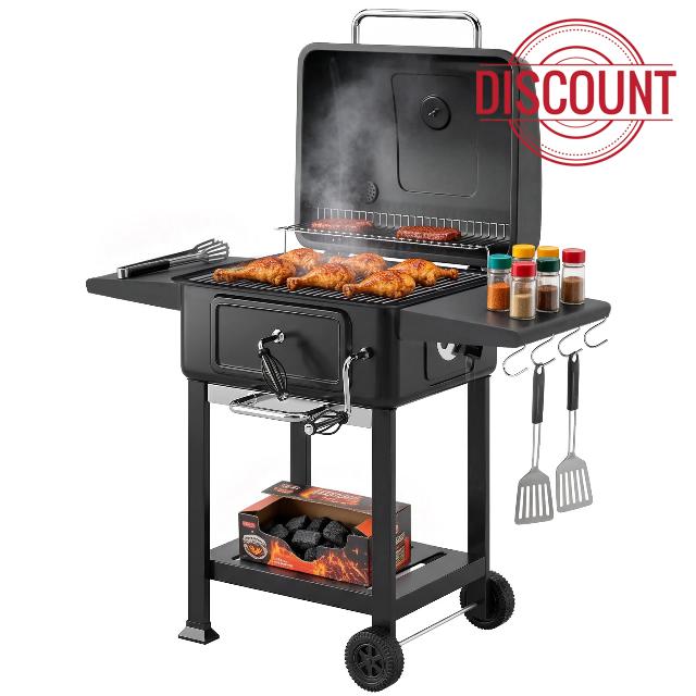 Outsunny Charcoal BBQ Grill with Adjustable Charcoal Pan