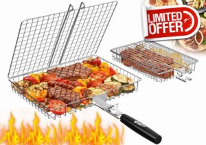 2PCS BBQ Grilling Basket with Removable Wooden Handle
