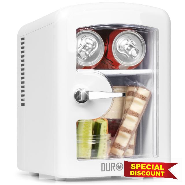 Duronic MFW4 WE Mini Fridge Warmer 4L Personal Refrigerator 6 Can Portable Drinks Cooler and Food Warmer