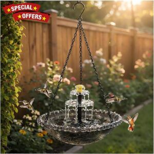 Solar Cascade Hanging Bird Bath Fountain with Glass Bowl