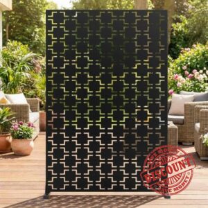 Freestanding Metal Garden Privacy Screen - Weatherproof Decorative Fence Panel - Modern Geometric Outdoor Divider for Patio
