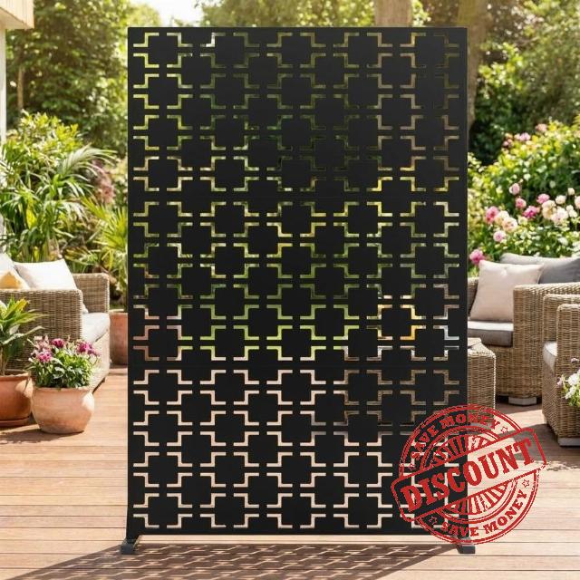 Freestanding Metal Garden Privacy Screen - Weatherproof Decorative Fence Panel - Modern Geometric Outdoor Divider for Patio