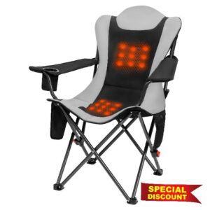 OUTSIDER Heated Camping Chair High Back Heavy Duty 3-Step Adjustment Outdoor Folding Chair with Luxury Padded Seat