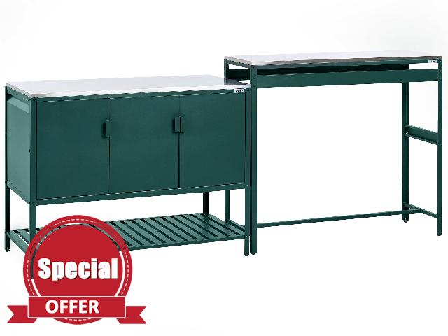 Beliani Steel Outdoor Garden Kitchen Cabinet 3 Door Stainless Steel Top Green Maenza