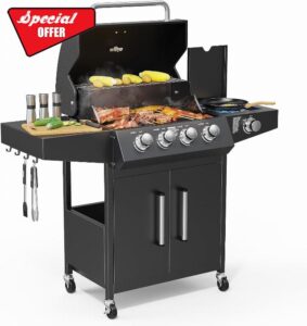 4 Burner Propane Gas Barbecue Grill with Side Burner