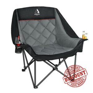 Camping Chair 200KG Padded Armrests XXL Outdoor High Back Folding Chair luxury with Drink Holder Cooler Bag Black