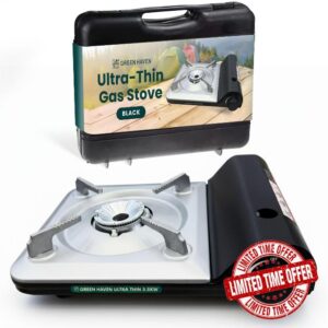 GREEN HAVEN Ultra Slim Portable Butane Gas Stove – Compact Single Burner Camping Cooker for Indoor & Outdoor Use