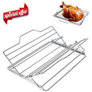 Multi-Purpose Adjustable Roasting Rack Turkey Roaster Set - Complete with V-Shaped Foldable Rack for Turkey and Whole Chicken Cooking