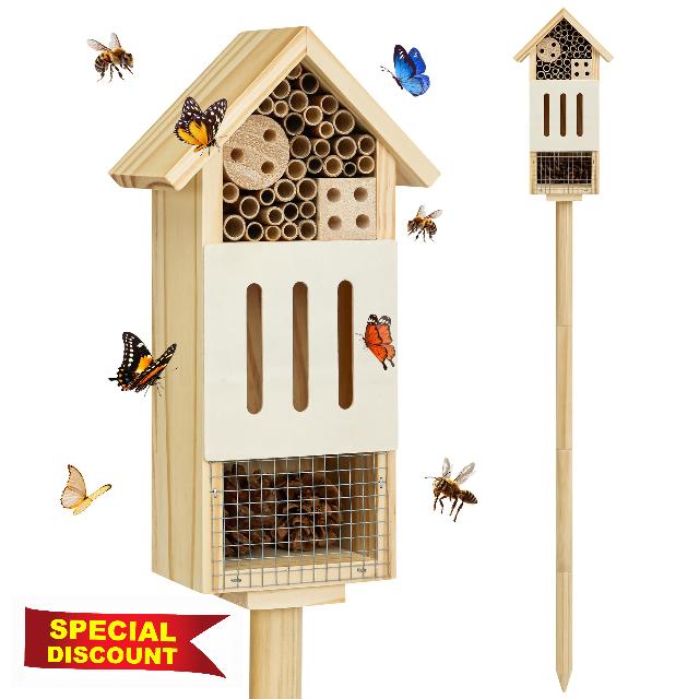 Bee House Bug Hotel & Butterfly House with Stake