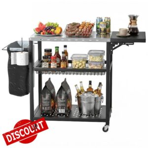 3-Tier BBQ Table with Stainless Steel Top