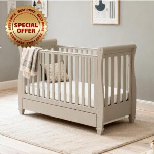 Babymore Eva Sleigh Cot Bed with Drawer - Cashmere
