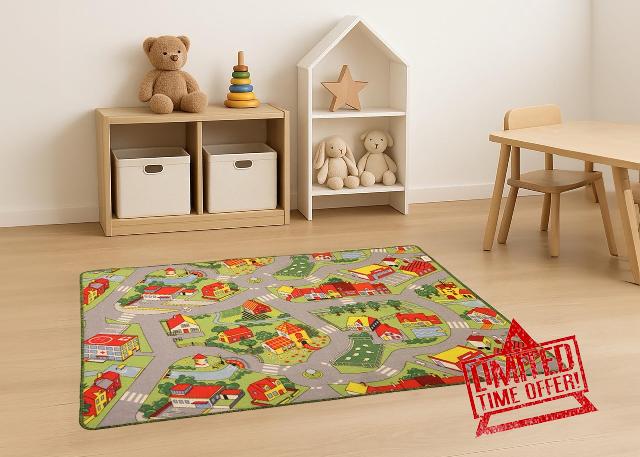 Double-Sided Kids City Road Map Play Rug