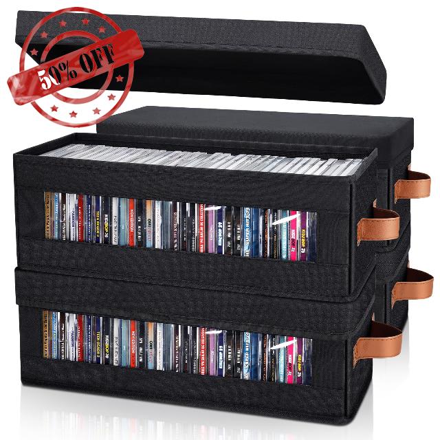 kroucoco CD Storage Box - Pack of 4 CD Case Storage with Visible Window