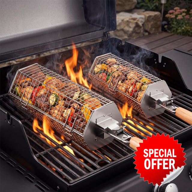 Rolling Grill Baskets for Outdoor Grill