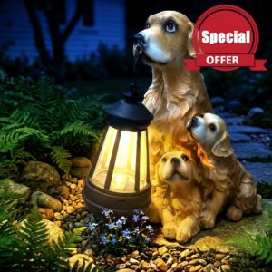 2026 Dog Garden Statues with Solar Lantern Flowerpot Outdoor Decoration