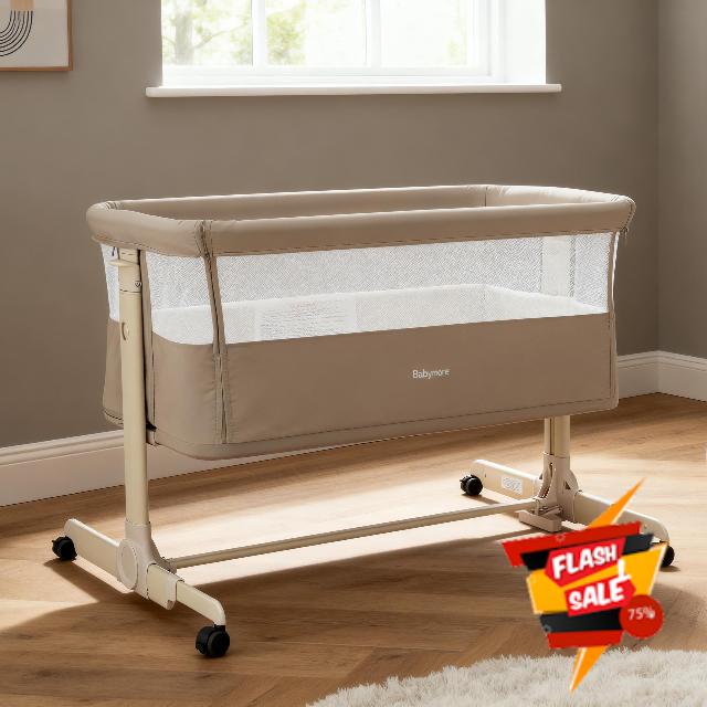 Babymore Neera Bedside Crib - Khaki