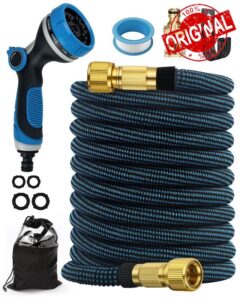 100FT Expandable Garden Hose Pipe with 10 Function Nozzle - Upgraded 3-Layer Latex No-Kink Flexible Water Hose with 1/2" 3/4" Connectors