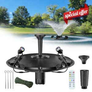 POPOSOAP Floating Pond Fountain & Aerator Complete Kit with LED Lights